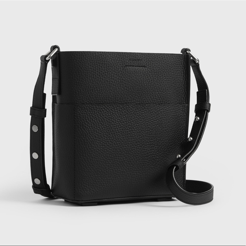 All Saints Adelina Small Leather North South Black Tote Bag